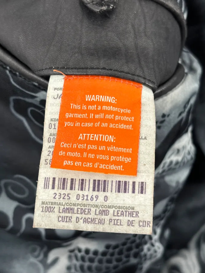 Hugo Boss Dark Grey Leather Blouson Padded Moto Jacket Fgkrrcx 9