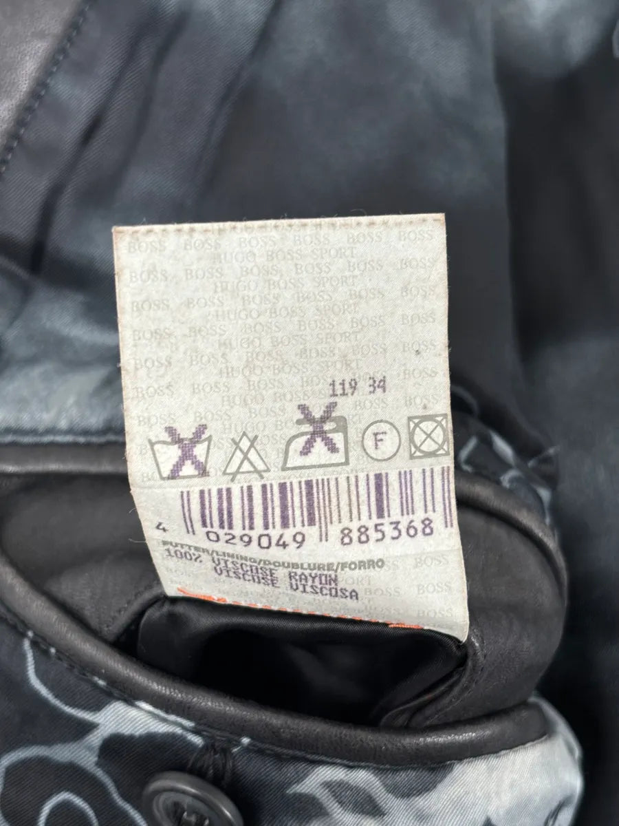 Hugo Boss Dark Grey Leather Blouson Padded Moto Jacket Fgkrrcx 12