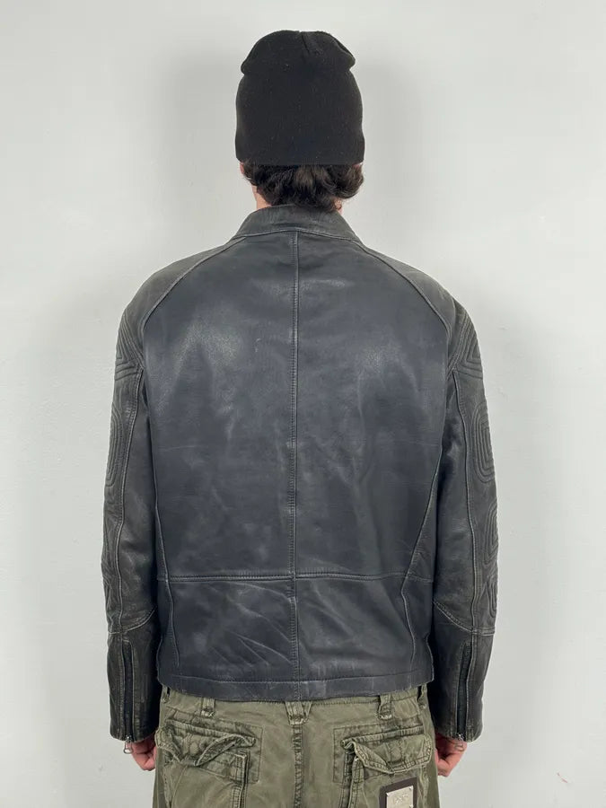 Hugo Boss Dark Grey Leather Blouson Padded Moto Jacket Fgkrrcx 2