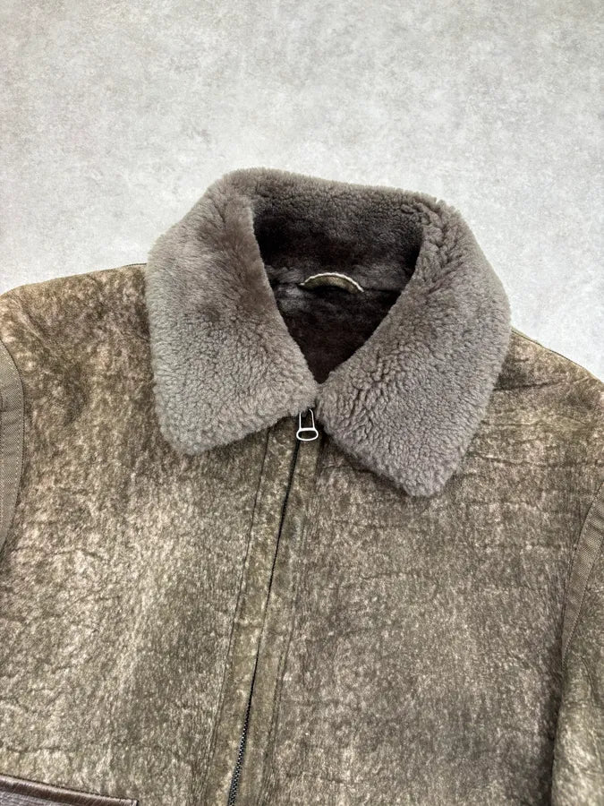 Hugo Boss Taupe Wool Blend Leather Pocket Bomber Jacket zTAEtLX 3