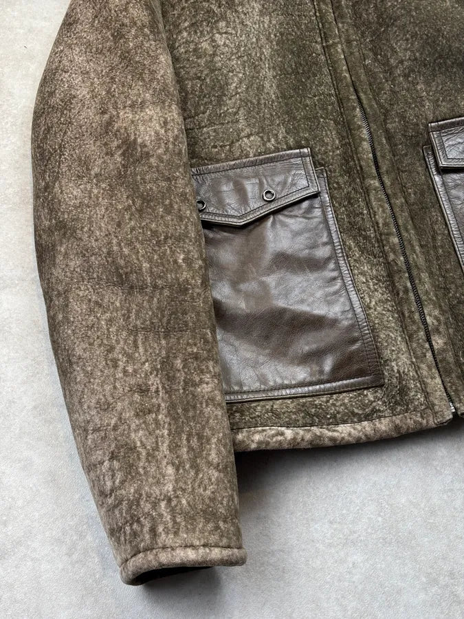 Hugo Boss Taupe Wool Blend Leather Pocket Bomber Jacket zTAEtLX 7