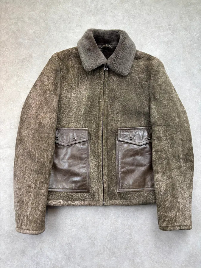Hugo Boss Taupe Wool Blend Leather Pocket Bomber Jacket zTAEtLX 0