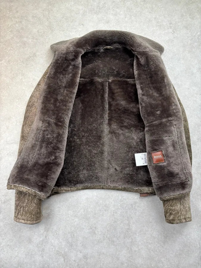Hugo Boss Taupe Wool Blend Leather Pocket Bomber Jacket zTAEtLX 6