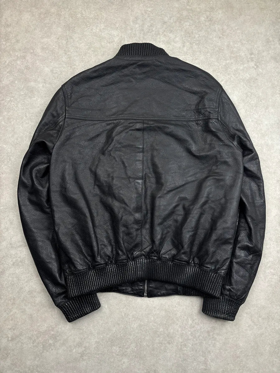 2010s Dior Black Leather Zip-Up Bomber Jacket by Kris Van Assche hwnQAIyK 5