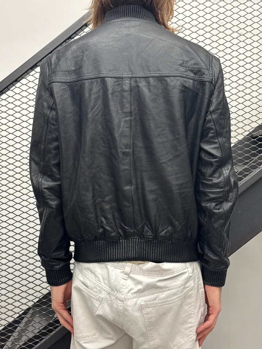 2010s Dior Black Leather Zip-Up Bomber Jacket by Kris Van Assche hwnQAIyK 2