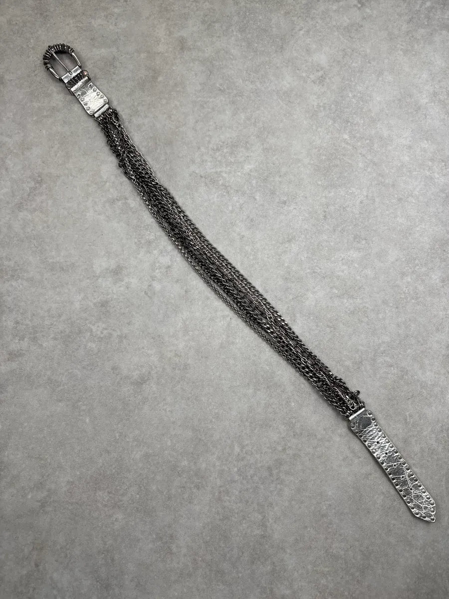 2000s Nanni Silver Leather Multi-Chain Studded Belt hxIsSGIN 8