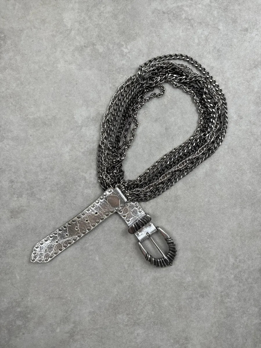 2000s Nanni Silver Leather Multi-Chain Studded Belt hxIsSGIN 2