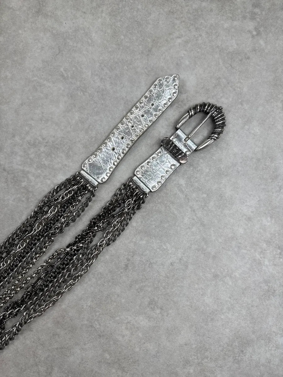 2000s Nanni Silver Leather Multi-Chain Studded Belt hxIsSGIN 3