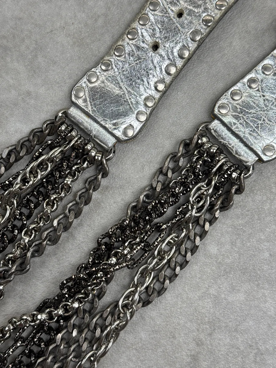 2000s Nanni Silver Leather Multi-Chain Studded Belt hxIsSGIN 4
