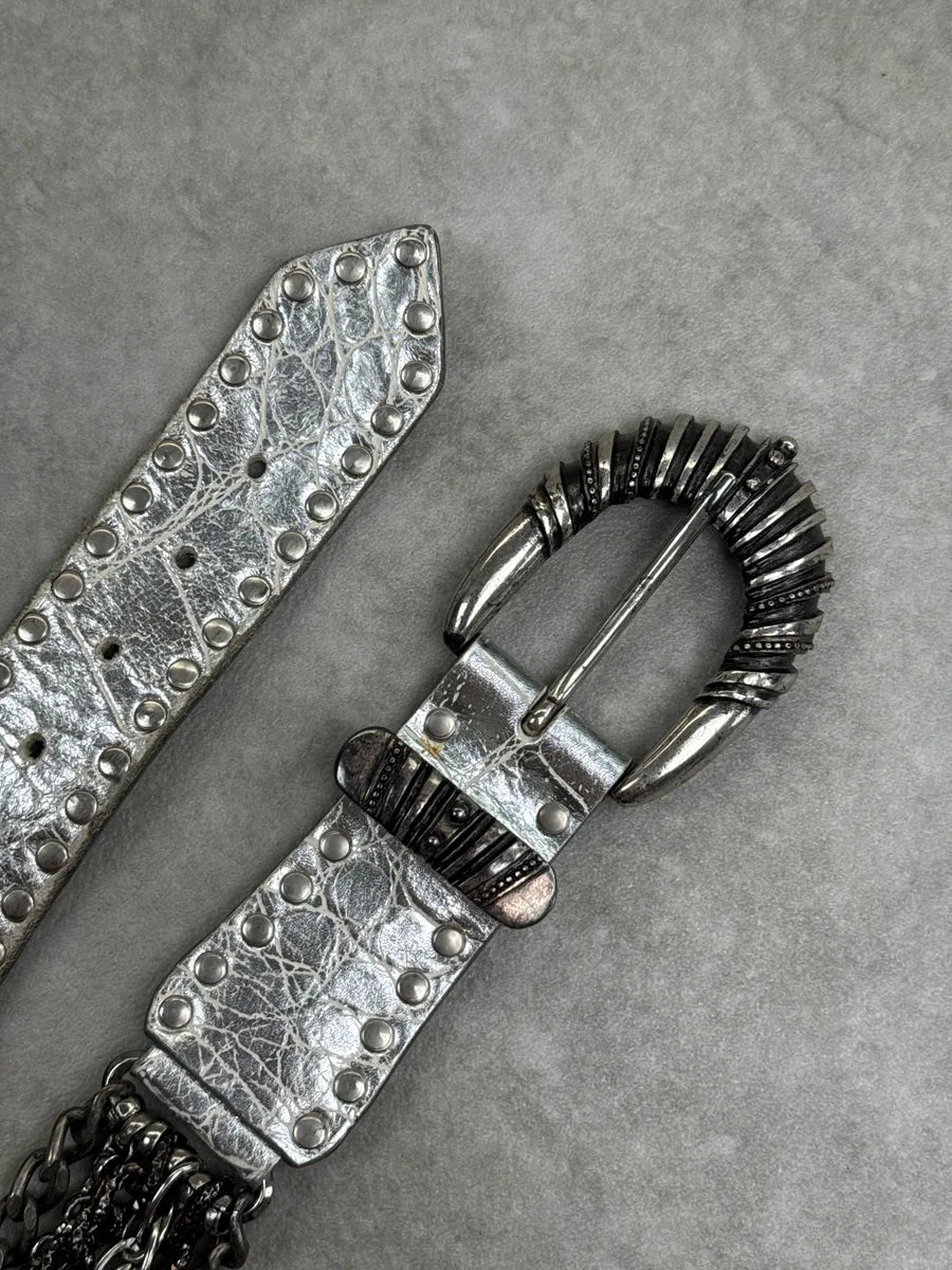 2000s Nanni Silver Leather Multi-Chain Studded Belt hxIsSGIN 5