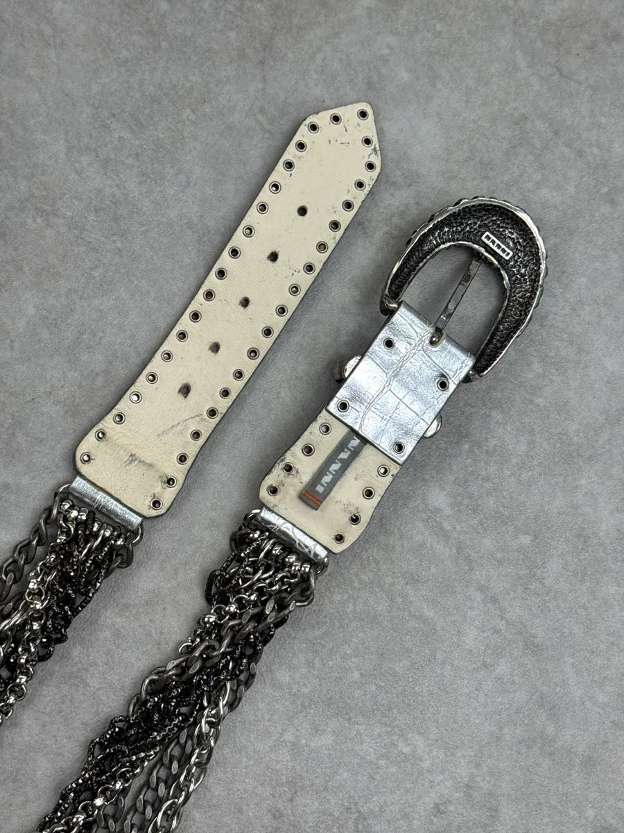 2000s Nanni Silver Leather Multi-Chain Studded Belt hxIsSGIN 6