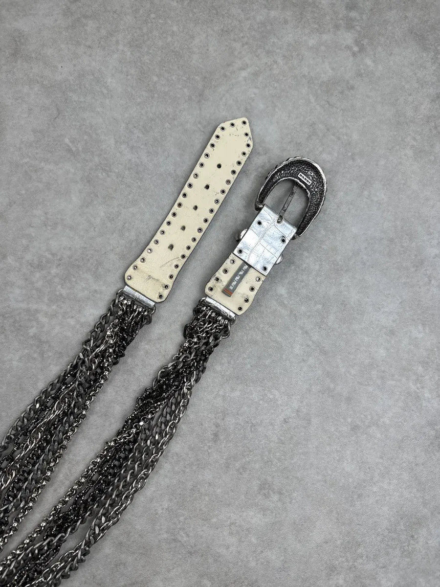 2000s Nanni Silver Leather Multi-Chain Studded Belt hxIsSGIN 7