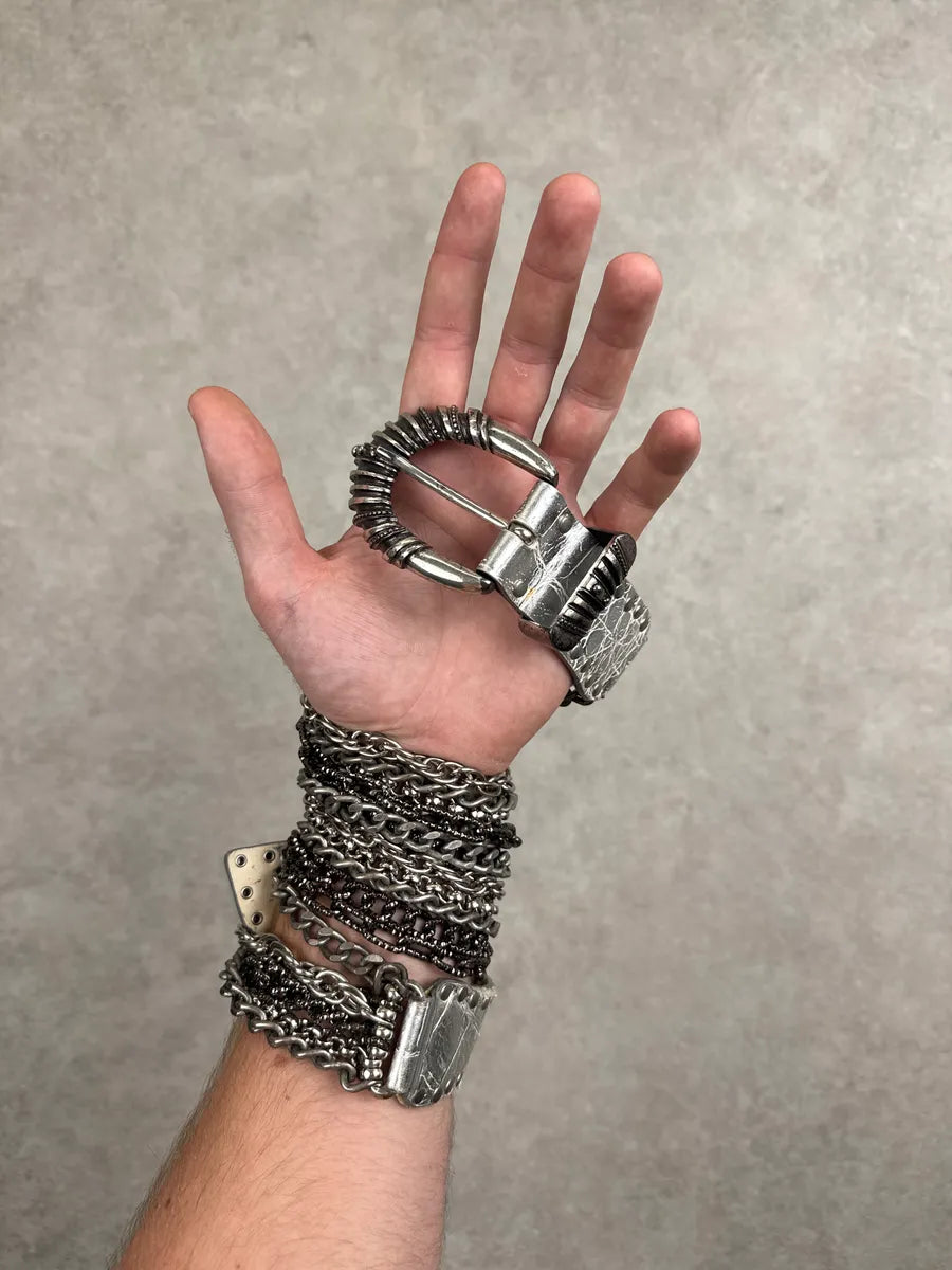 2000s Nanni Silver Leather Multi-Chain Studded Belt hxIsSGIN 1