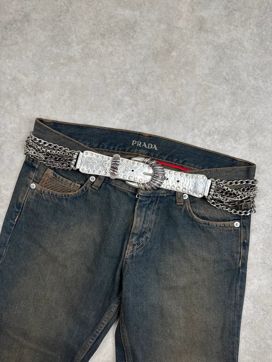 2000s Nanni Silver Leather Multi-Chain Studded Belt hxIsSGIN 0