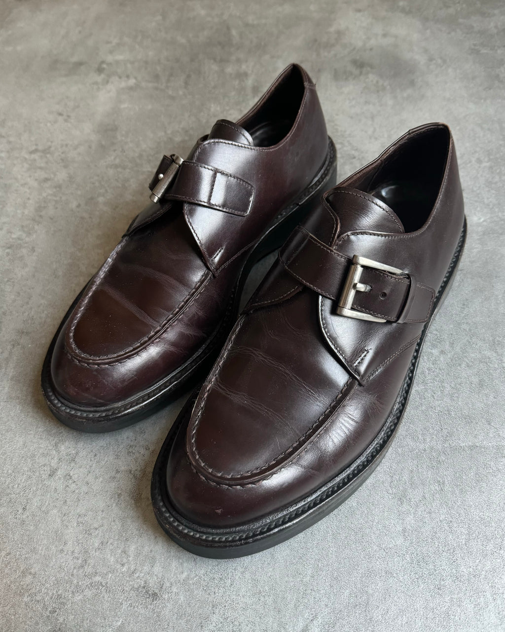 AW2016 Prada Brown Leather Monk Strap Buckle Shoes  (42) - 2