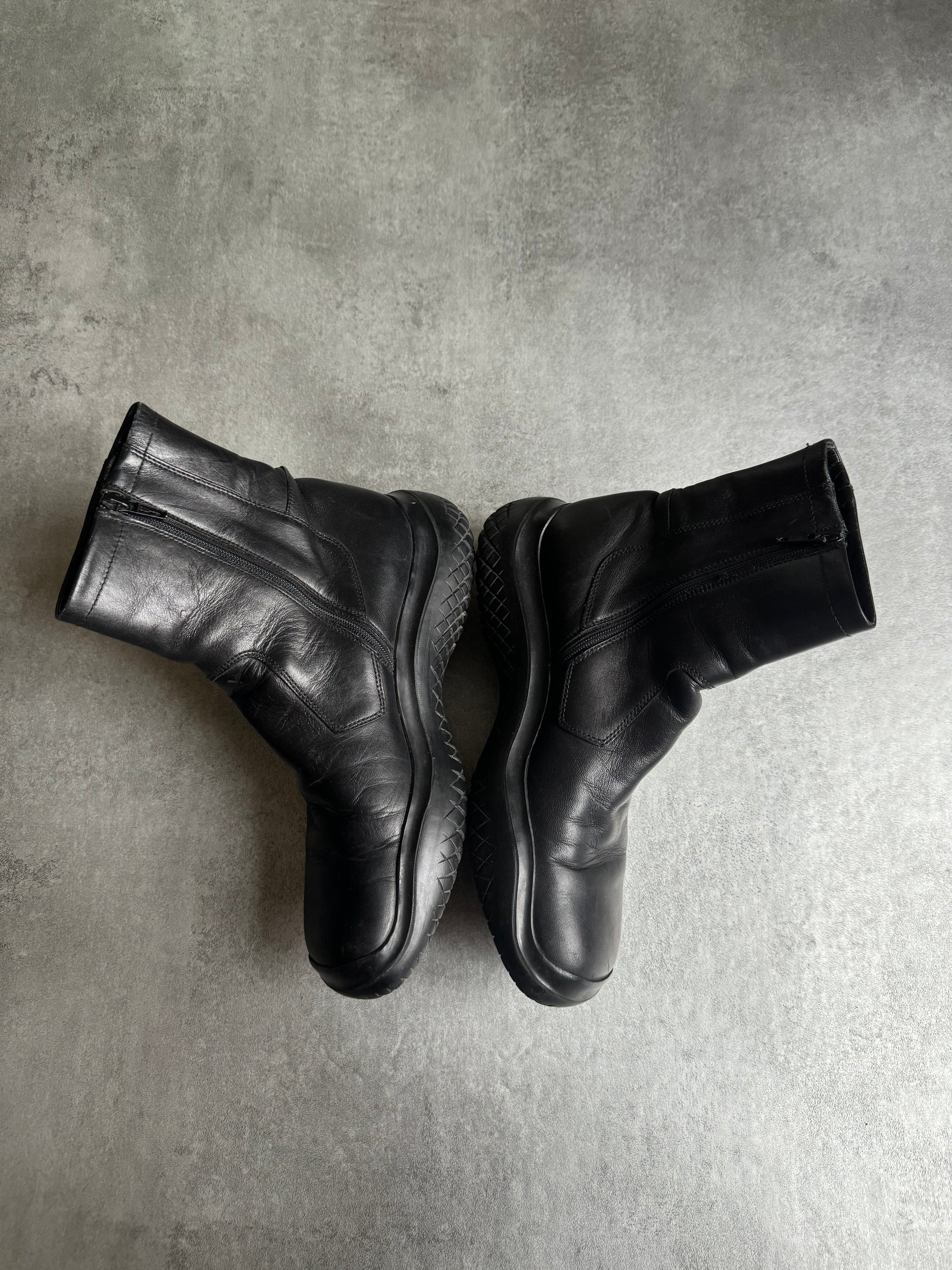 FW1999 Prada Ankle Vibram Black Leather Boots (39) - 5