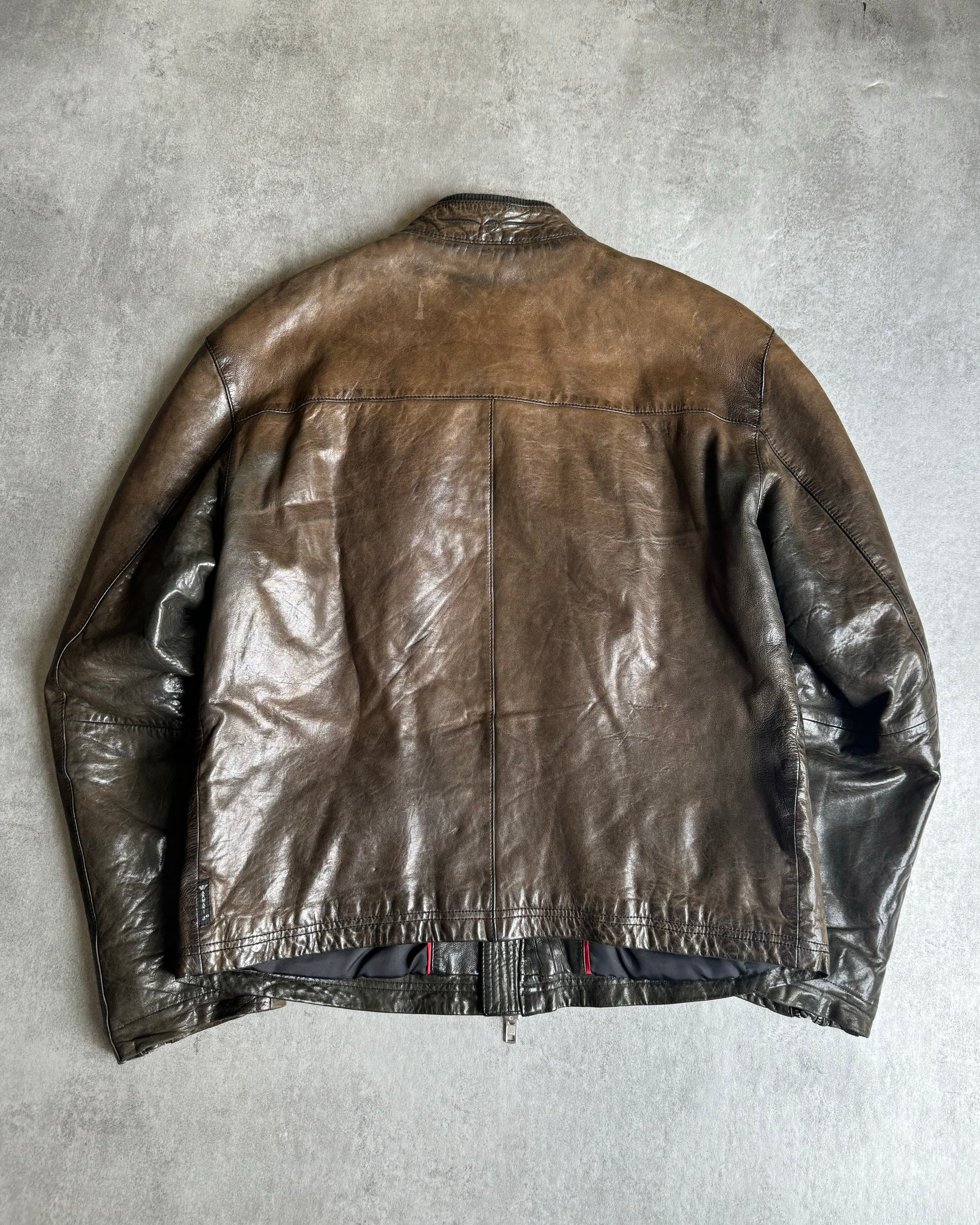 AW2008 Armani Brown Eroded Bomber Leather Jacket (L) - 2