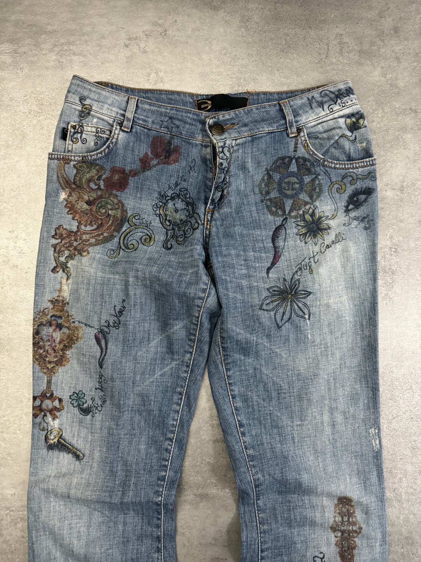 SS2007 Cavalli Painted Demoniac War Denim Pants (S) - 7