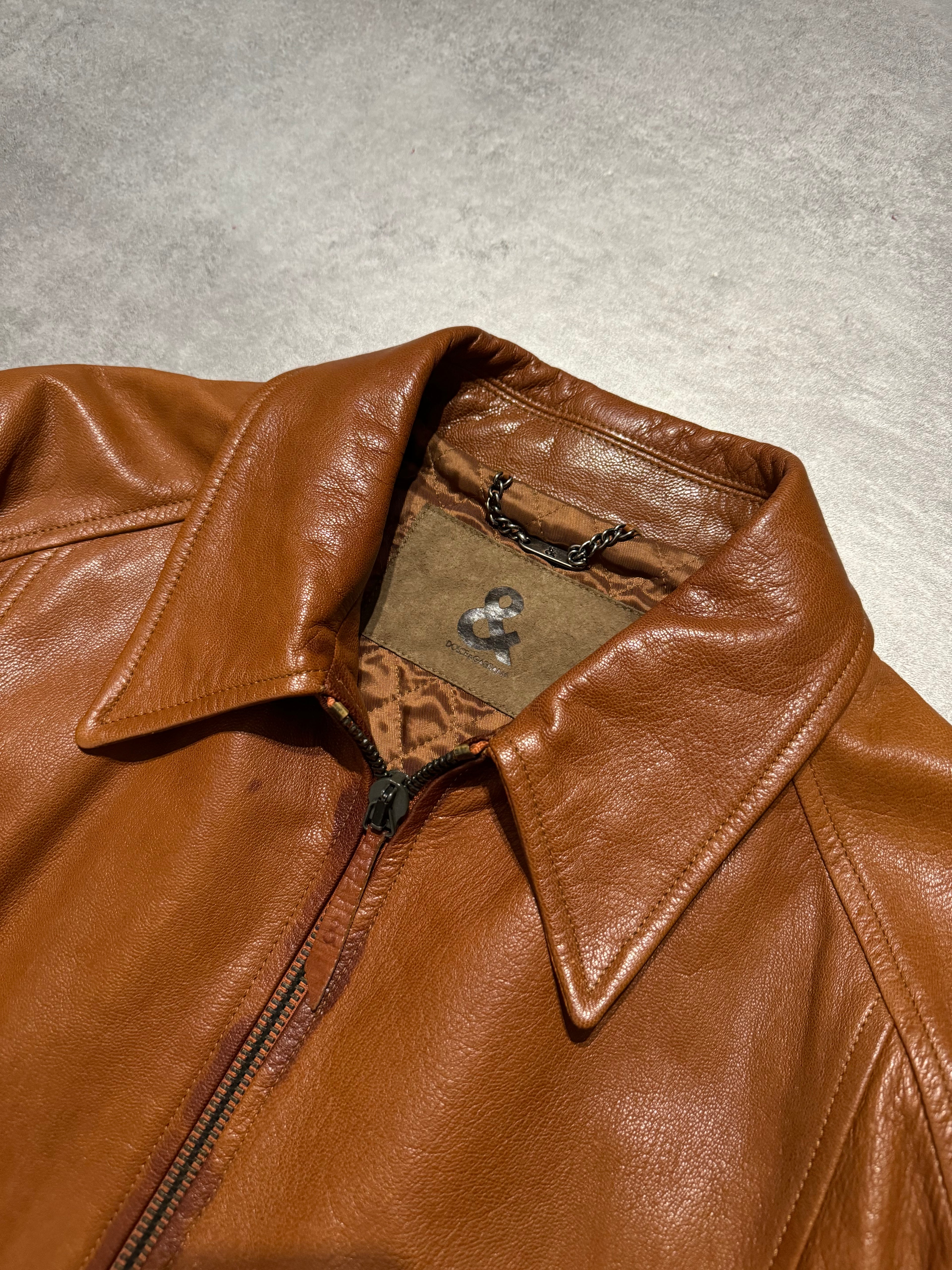 2000s Dolce & Gabbana Brown Coach Leather Jacket (M) - 11