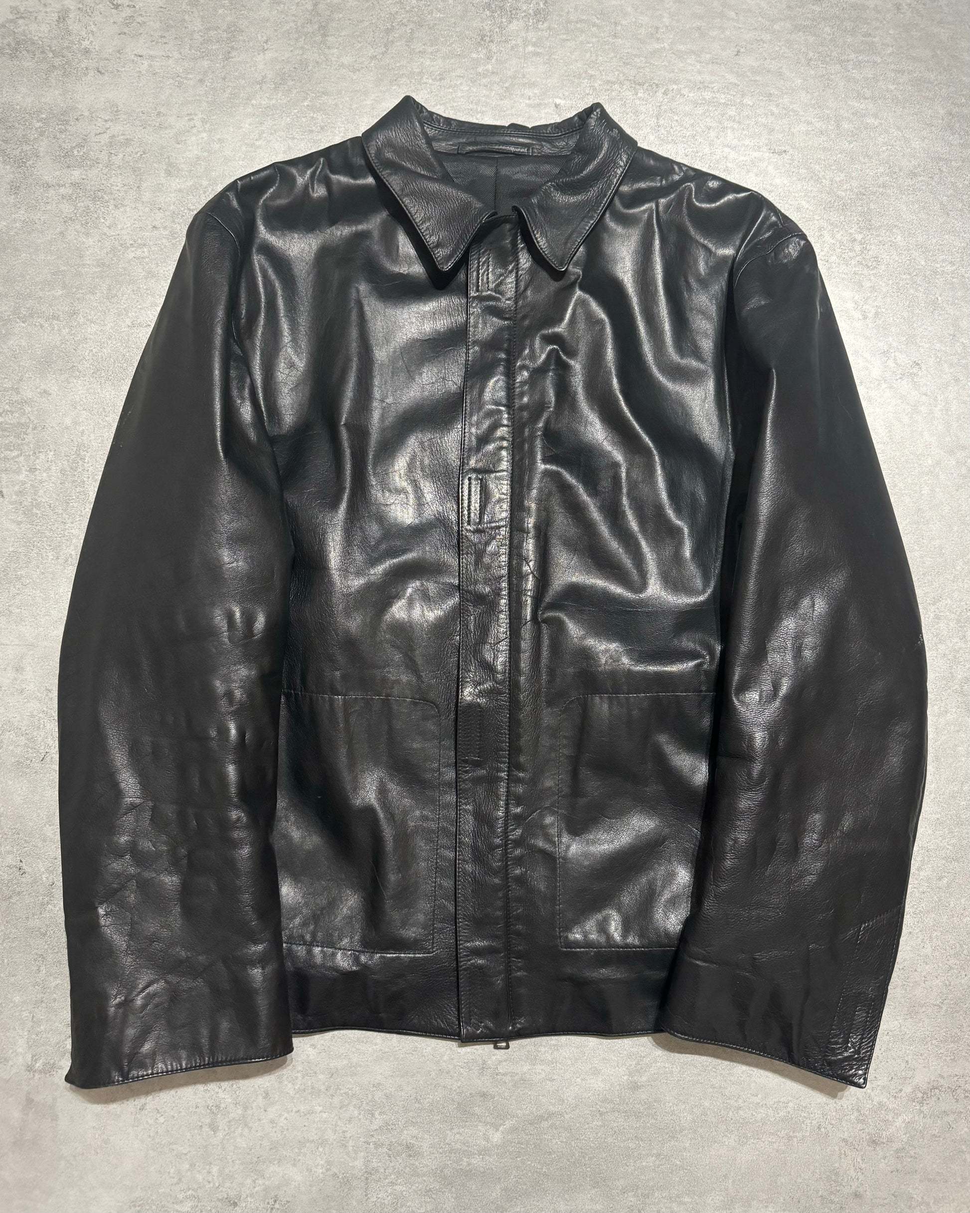 AW1998 Prada Black Minimalist Pure Leather Jacket (M/L) - 6