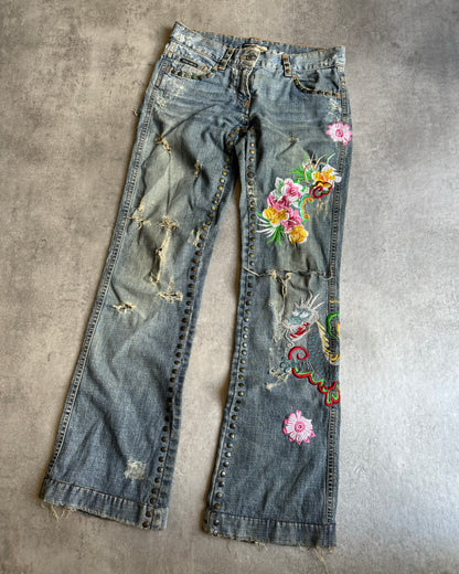 SS2006 Dolce & Gabbana Embroidered Distressed Denim Jeans  (XS/S) - 2