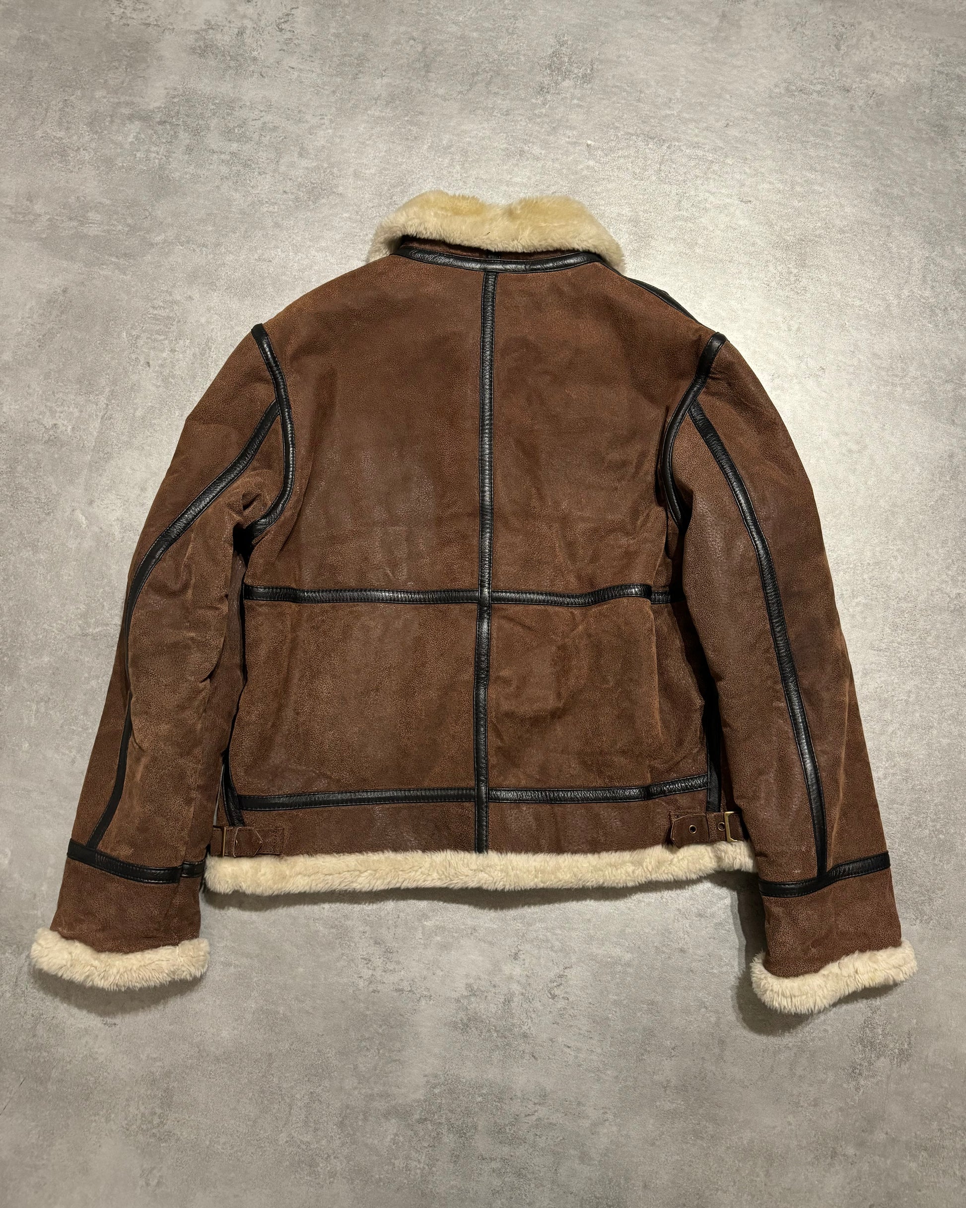 1990s Armani Brown Grained Shearling Leather Jacket (M) - 2