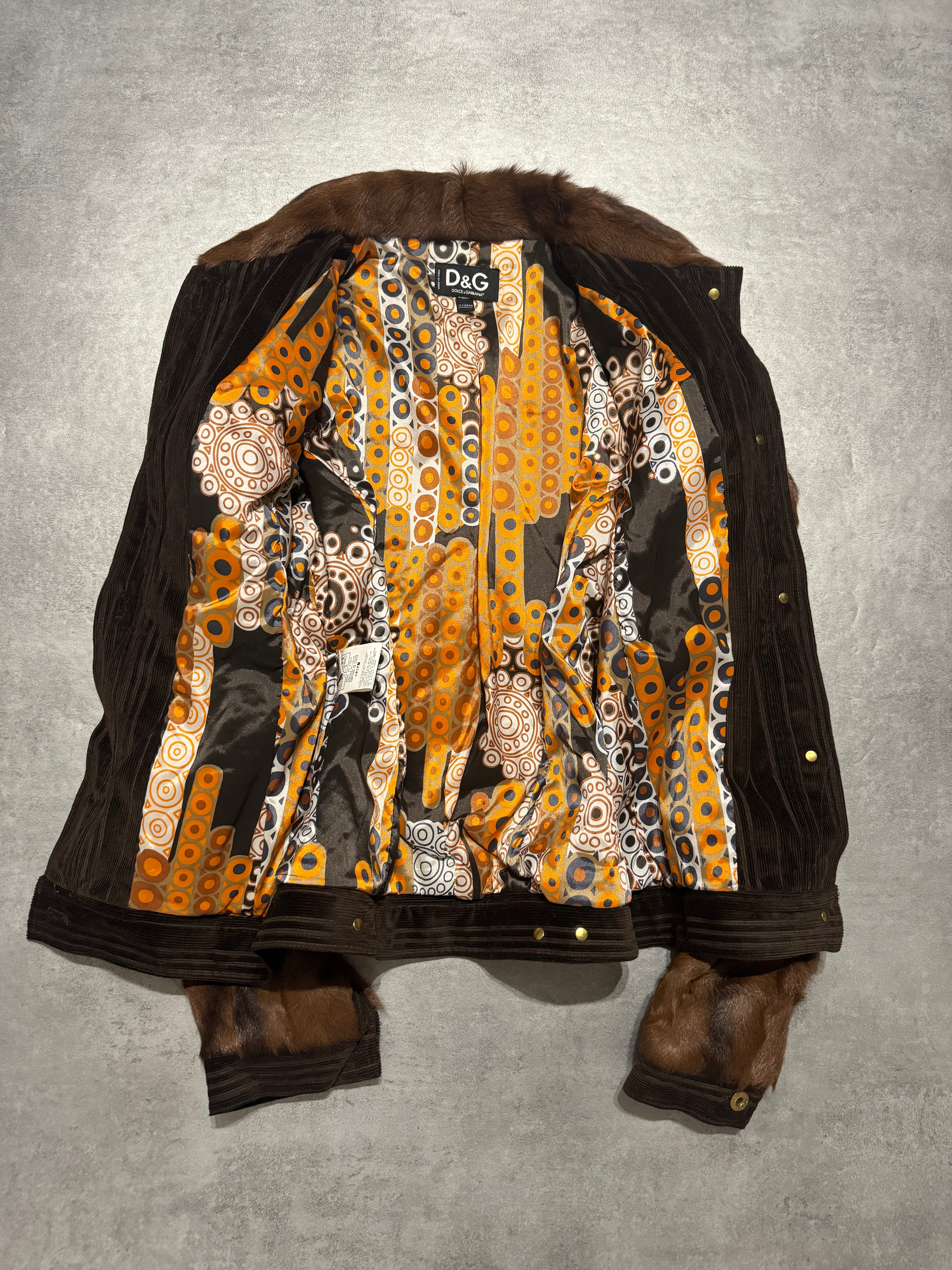 2000s Dolce & Gabbana Brown Fur Buttoned Velvet Jacket (S) - 9