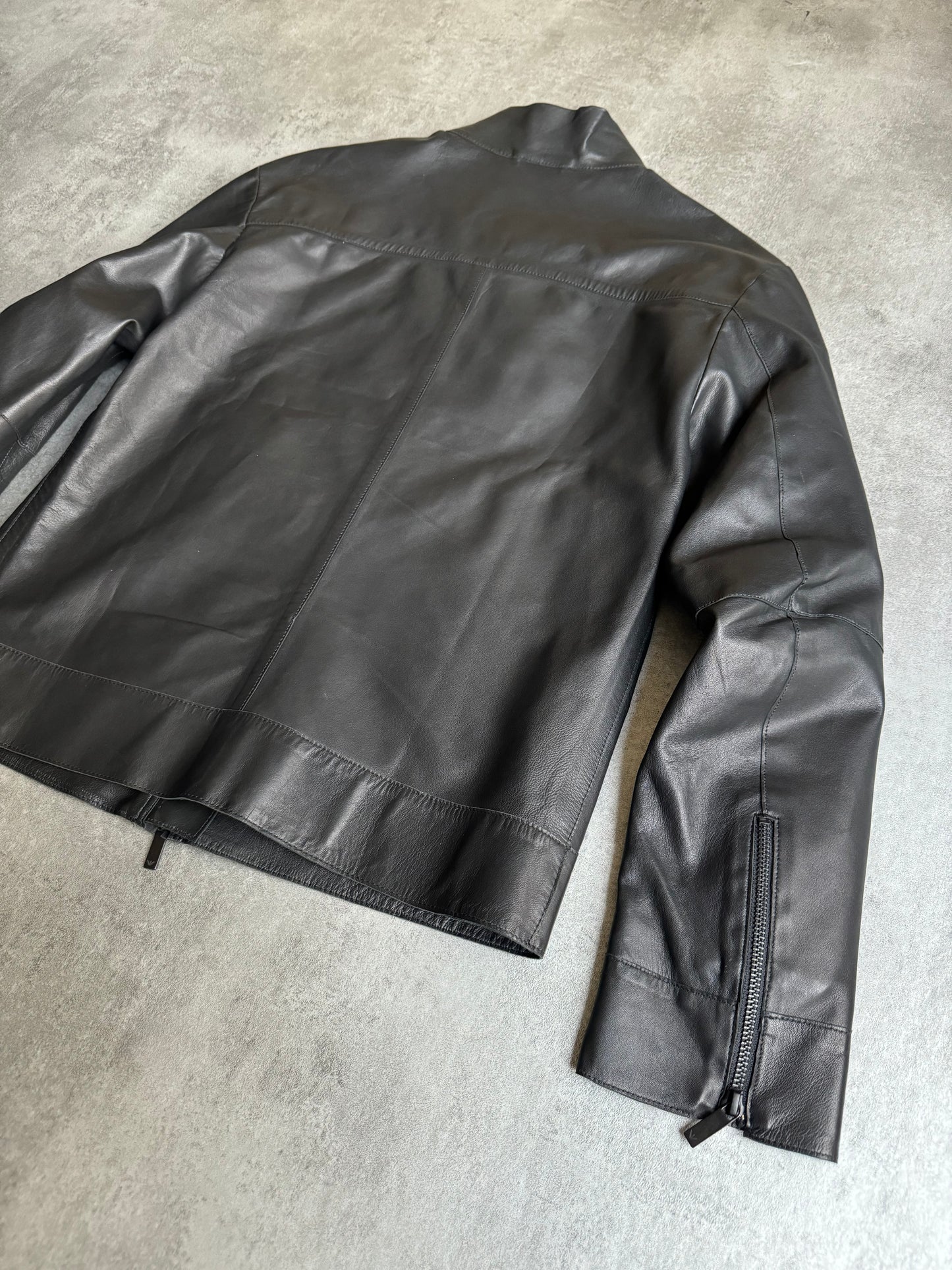 AW2015 Emporio Armani Black Minimalist Light Lamb Leather Jacket (S/M) - 7