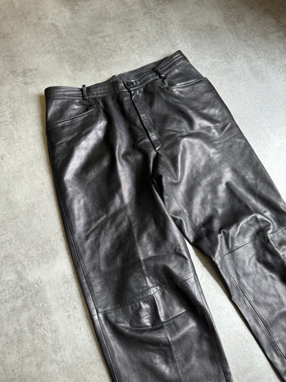 2000s Black Soft Artisanal Leather Milanese Pants  (L) - 9