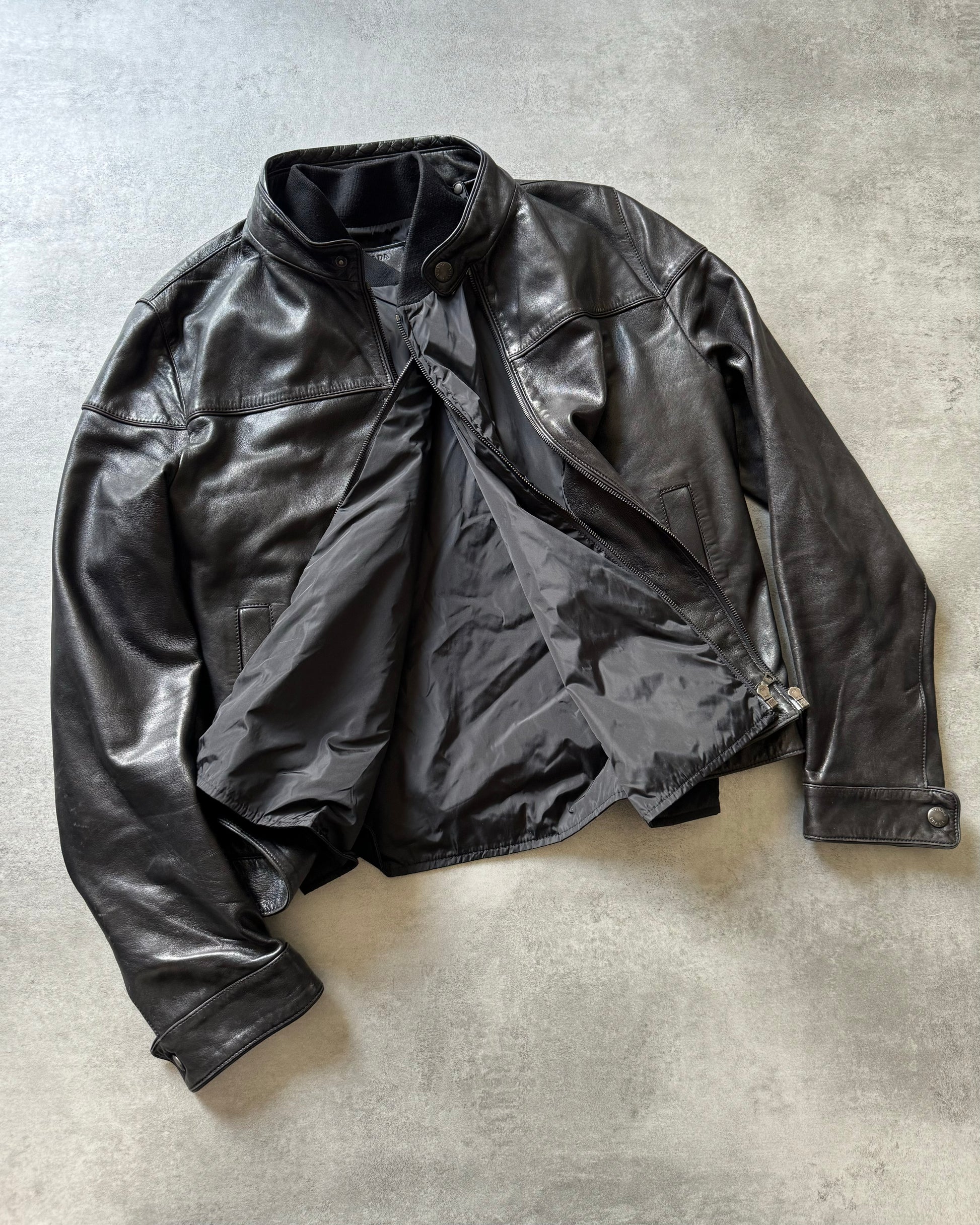 FW2008 Prada Premium Biker Black Leather Jacket (M) - 4