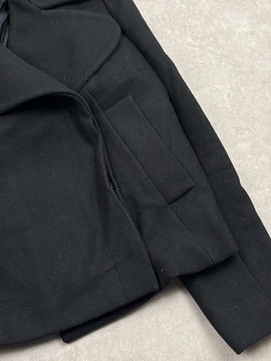 SS2012 Alexander McQueen Black Wool Oversized Lapel Cropped Jacket iVYofzsS 6
