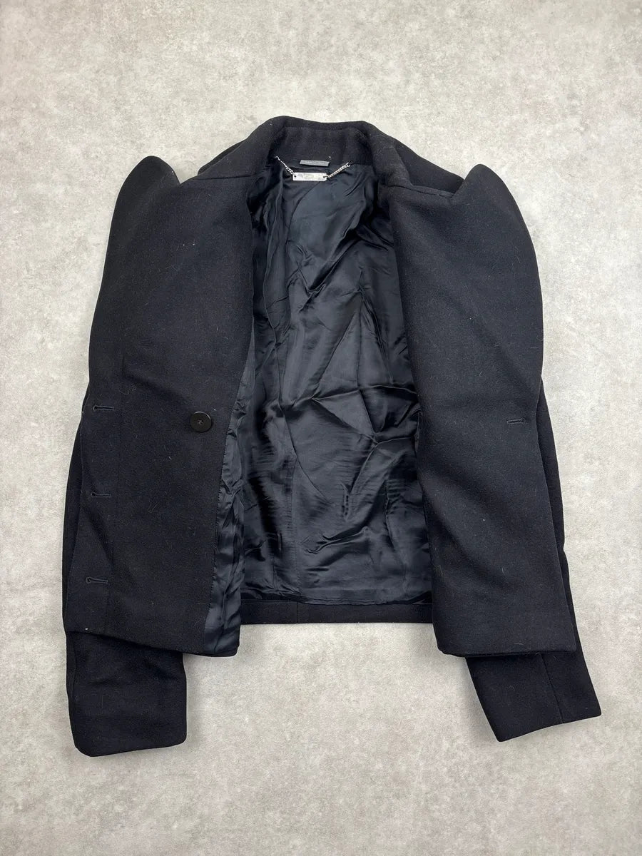 SS2012 Alexander McQueen Black Wool Oversized Lapel Cropped Jacket iVYofzsS 3