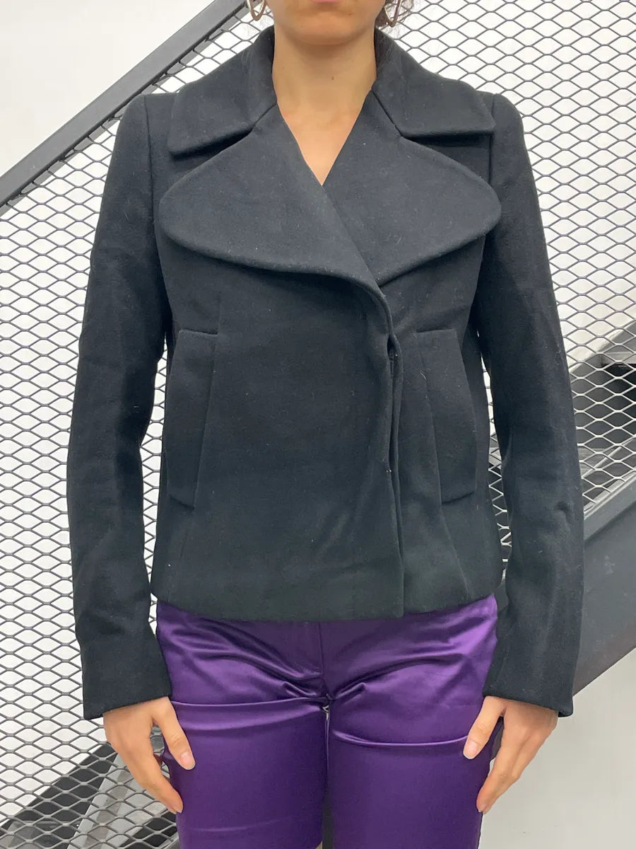 SS2012 Alexander McQueen Black Wool Oversized Lapel Cropped Jacket iVYofzsS 1