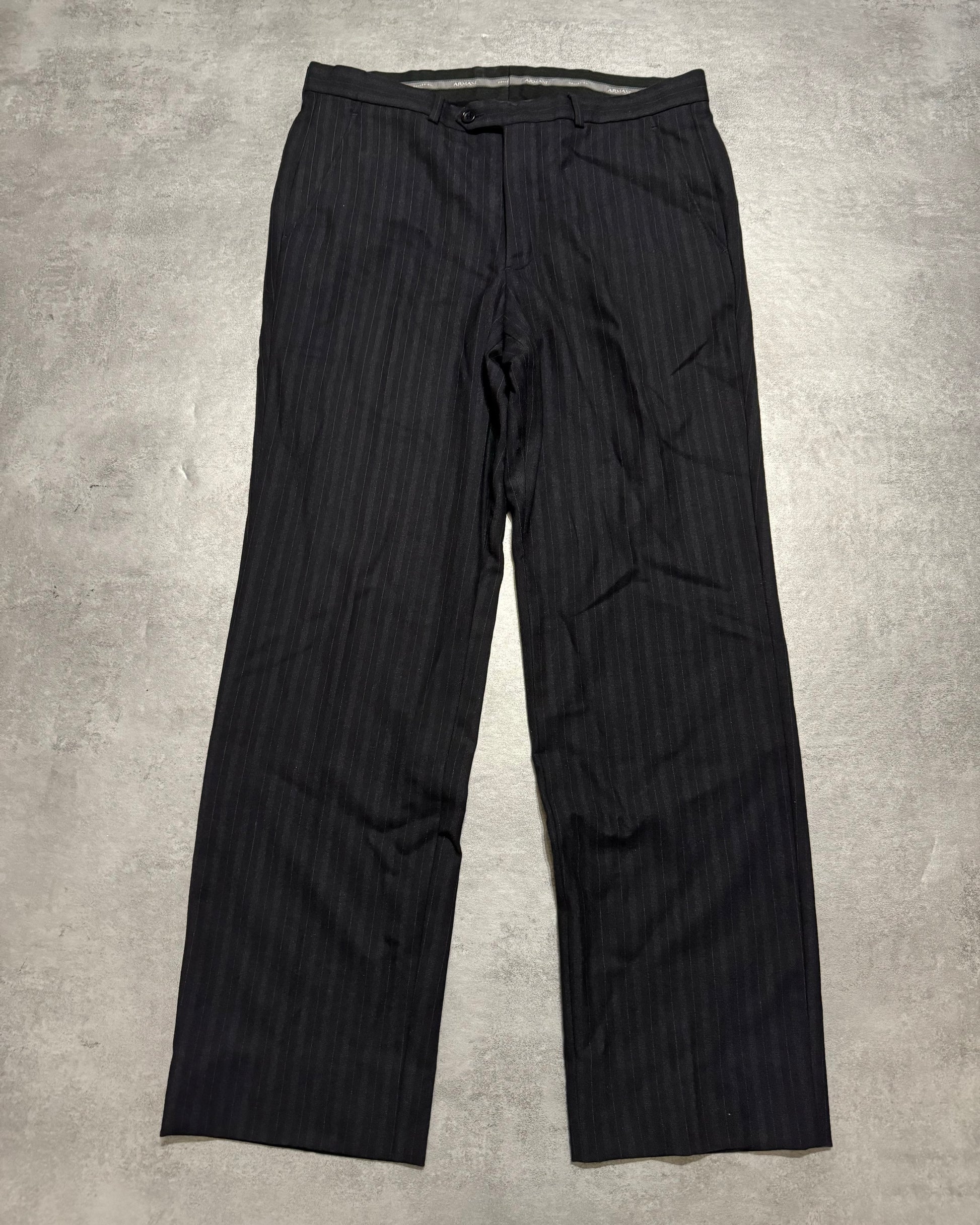 1990s Armani Collezioni Black Striped Suit Pants (M/L) - 1