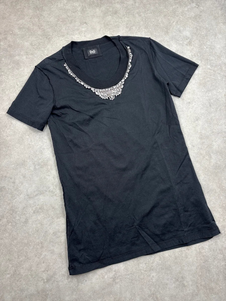 2000s Dolce & Gabbana Black Embellished Neckline T-Shirt iXdQrvRt 3