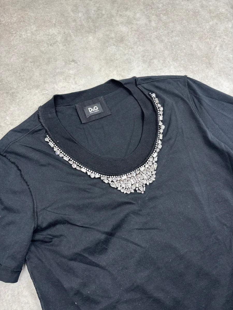 2000s Dolce & Gabbana Black Embellished Neckline T-Shirt iXdQrvRt 4