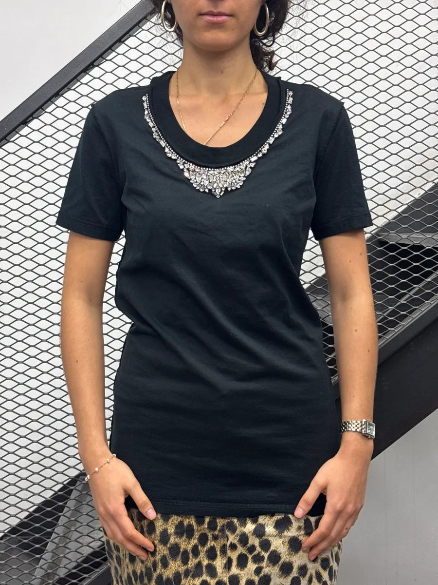 2000s Dolce & Gabbana Black Embellished Neckline T-Shirt iXdQrvRt 1