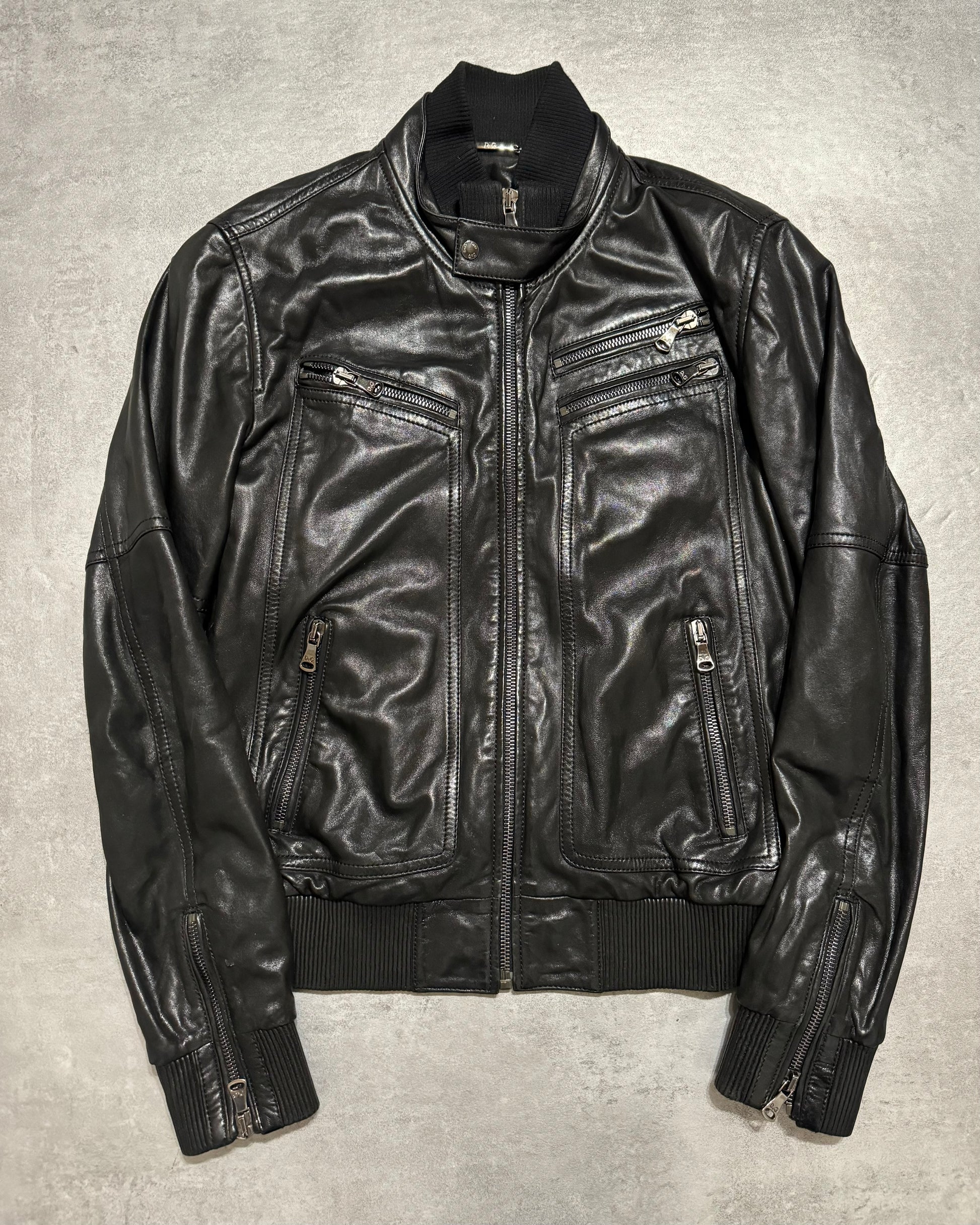 AW2005 Dolce & gabbana Black Utility Multi Zips Leather Jacket (M) - 1