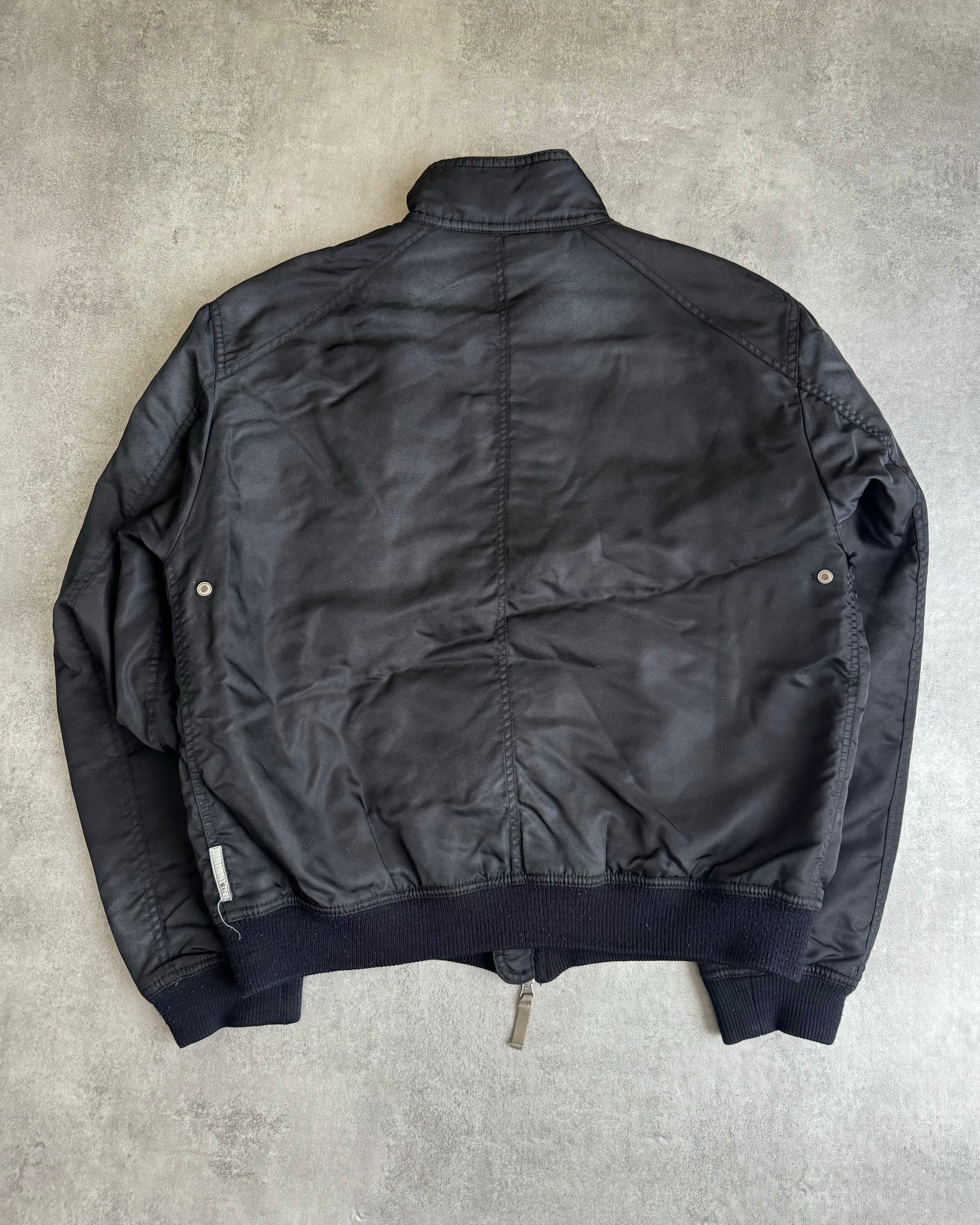 2000s Armani Black Washed Drift Bomber Jacket (L) - 3