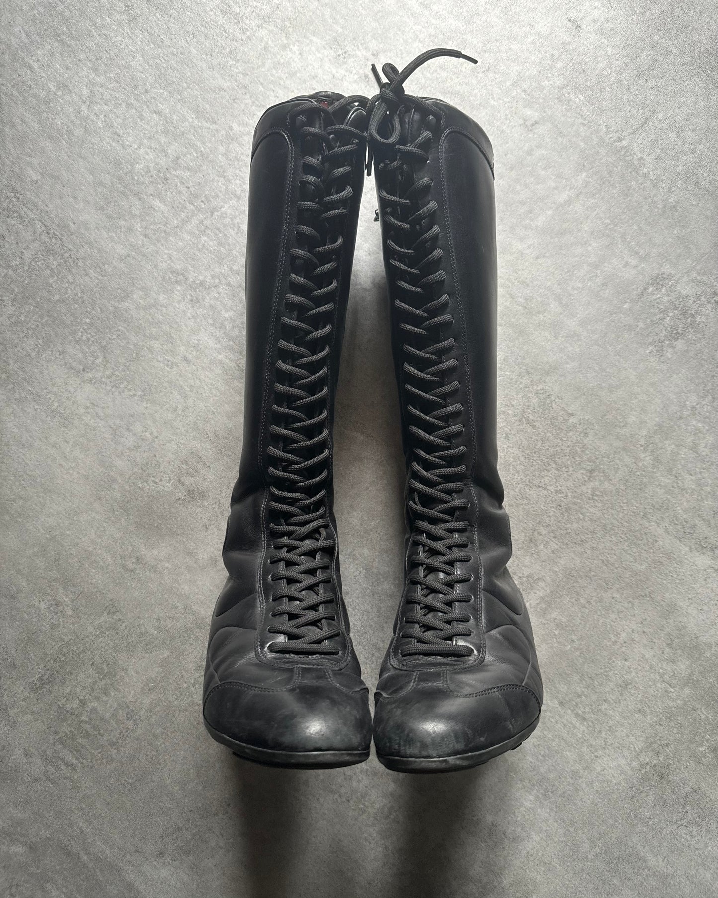 2000s Prada Moto Black Ankle Leather Boots (38,5) - 7