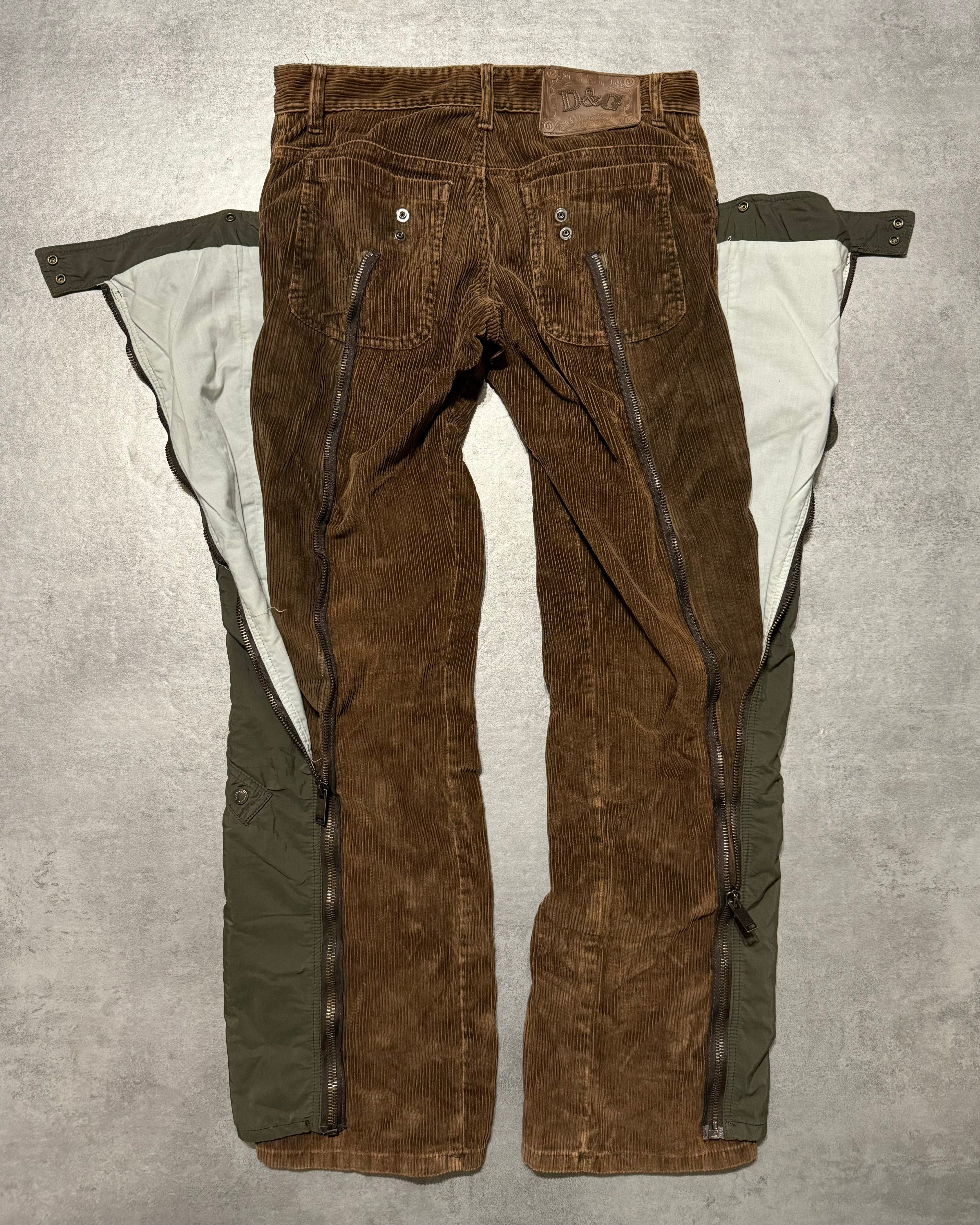 AW2004 Dolce & Gabbana Aviator Full Zip Detachable Cargo Velvet & Nylon Pants (M/L) - 2