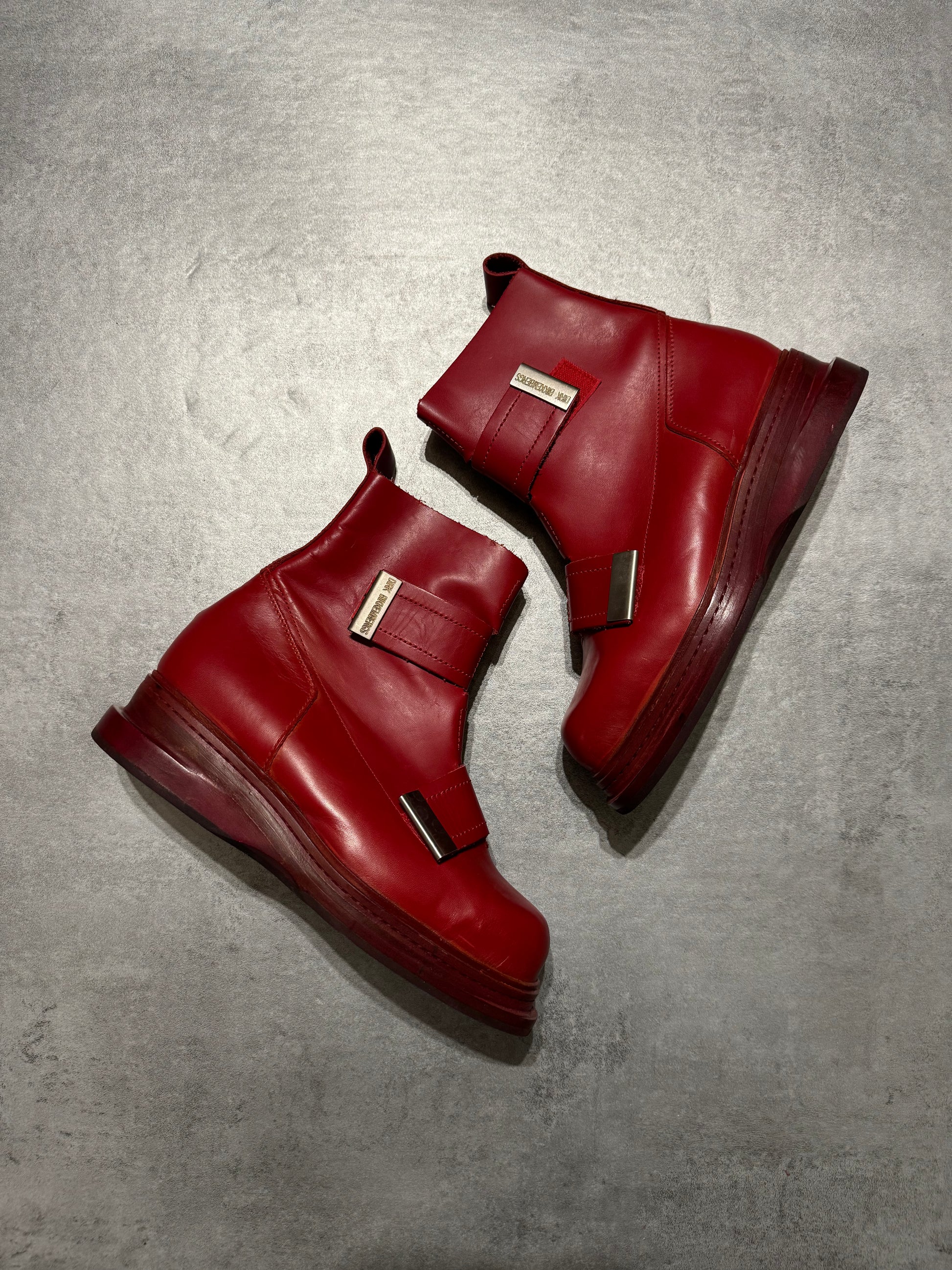 AW1996 Dirk Bikkembergs Red Astro Strapped Leather Boots (42) - 11