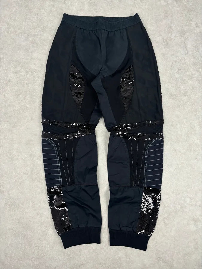 AW2018 Iceberg Black Cotton Sequin Biker Pants CqxxlFd 3