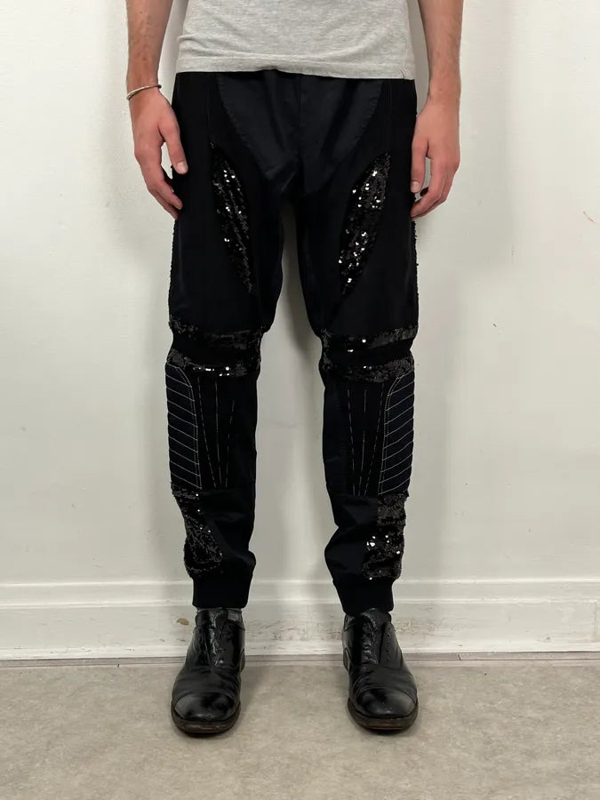 AW2018 Iceberg Black Cotton Sequin Biker Pants CqxxlFd 0