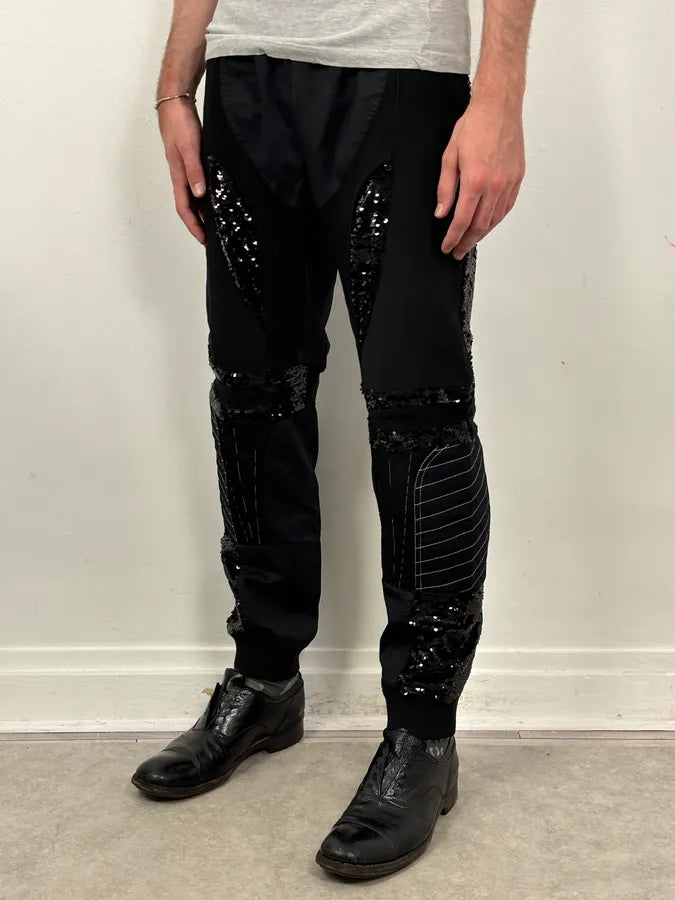 AW2018 Iceberg Black Cotton Sequin Biker Pants CqxxlFd 1
