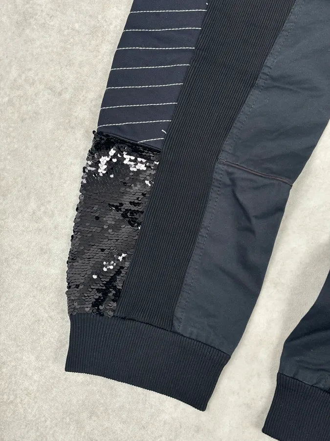 AW2018 Iceberg Black Cotton Sequin Biker Pants CqxxlFd 8
