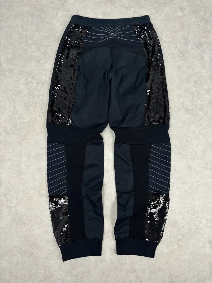 AW2018 Iceberg Black Cotton Sequin Biker Pants CqxxlFd 5