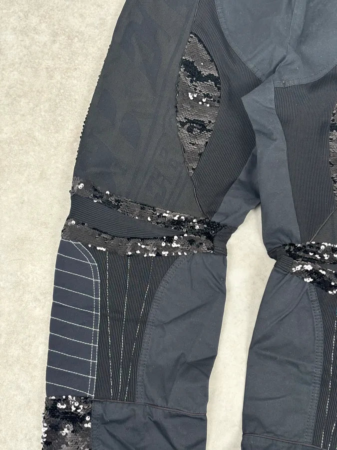 AW2018 Iceberg Black Cotton Sequin Biker Pants CqxxlFd 7