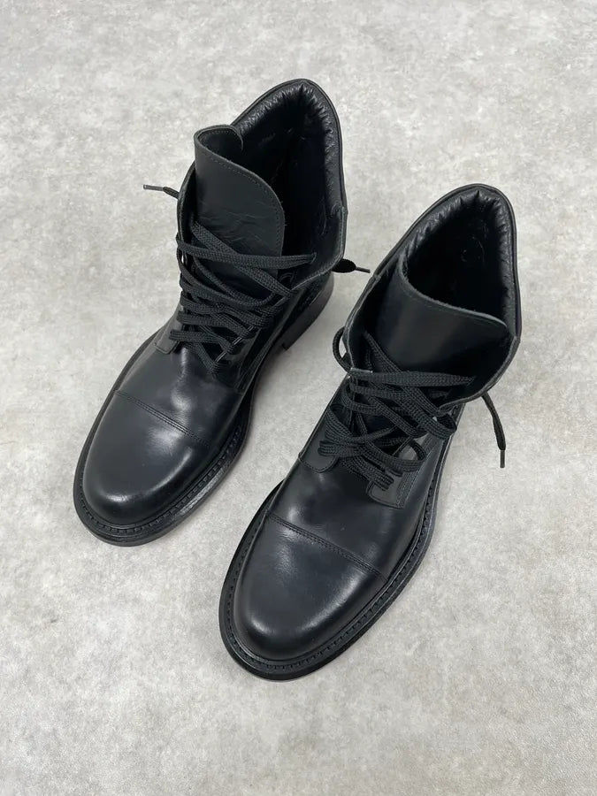 Iceberg Black High Leather Lace-Up Boots OZfQOsQ 3