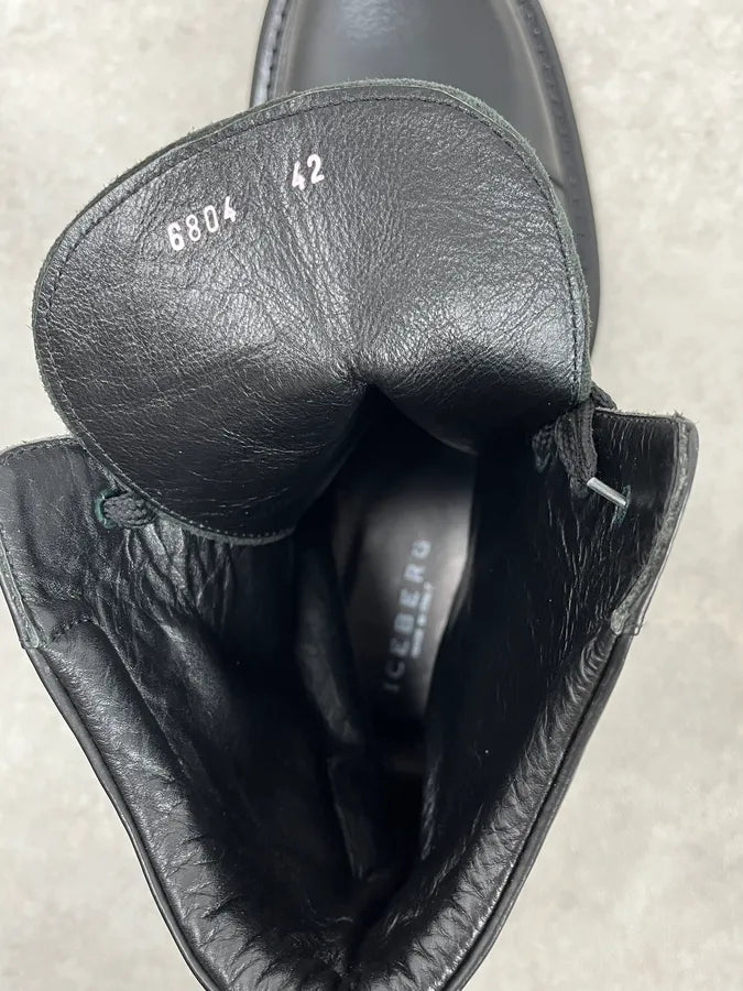 Iceberg Black High Leather Lace-Up Boots OZfQOsQ 7